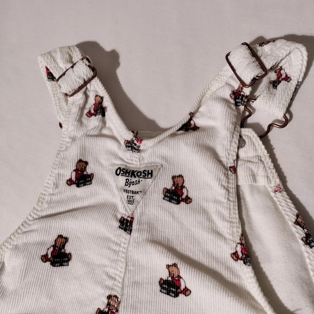 OshKosh B'gosh Kids White Corduroy Teddy Bear Vestbak Overalls 5T - Imperfect
